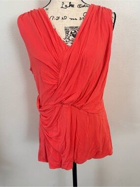 Draped V-Neck Sleeveless Top - Coral